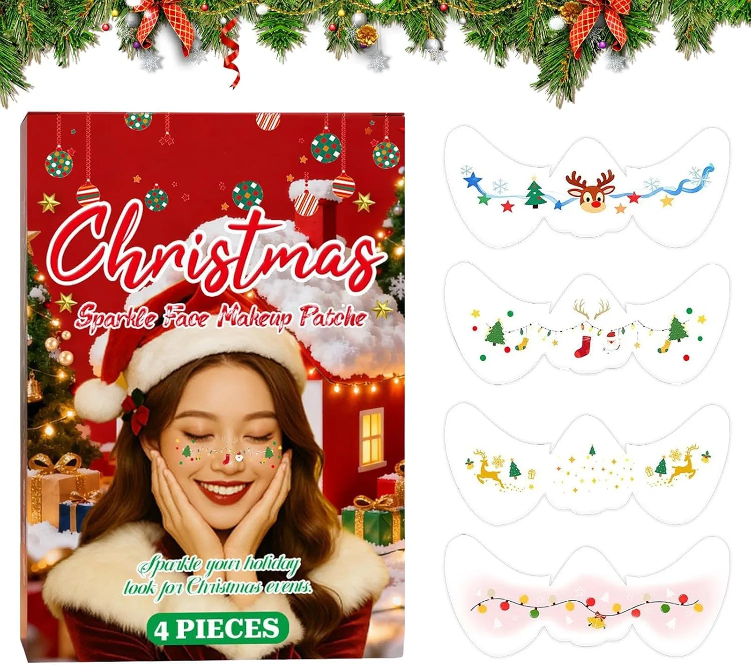 Набор блесток для лица с эффектом веснушек, Christmas Glitter, 4 шт
