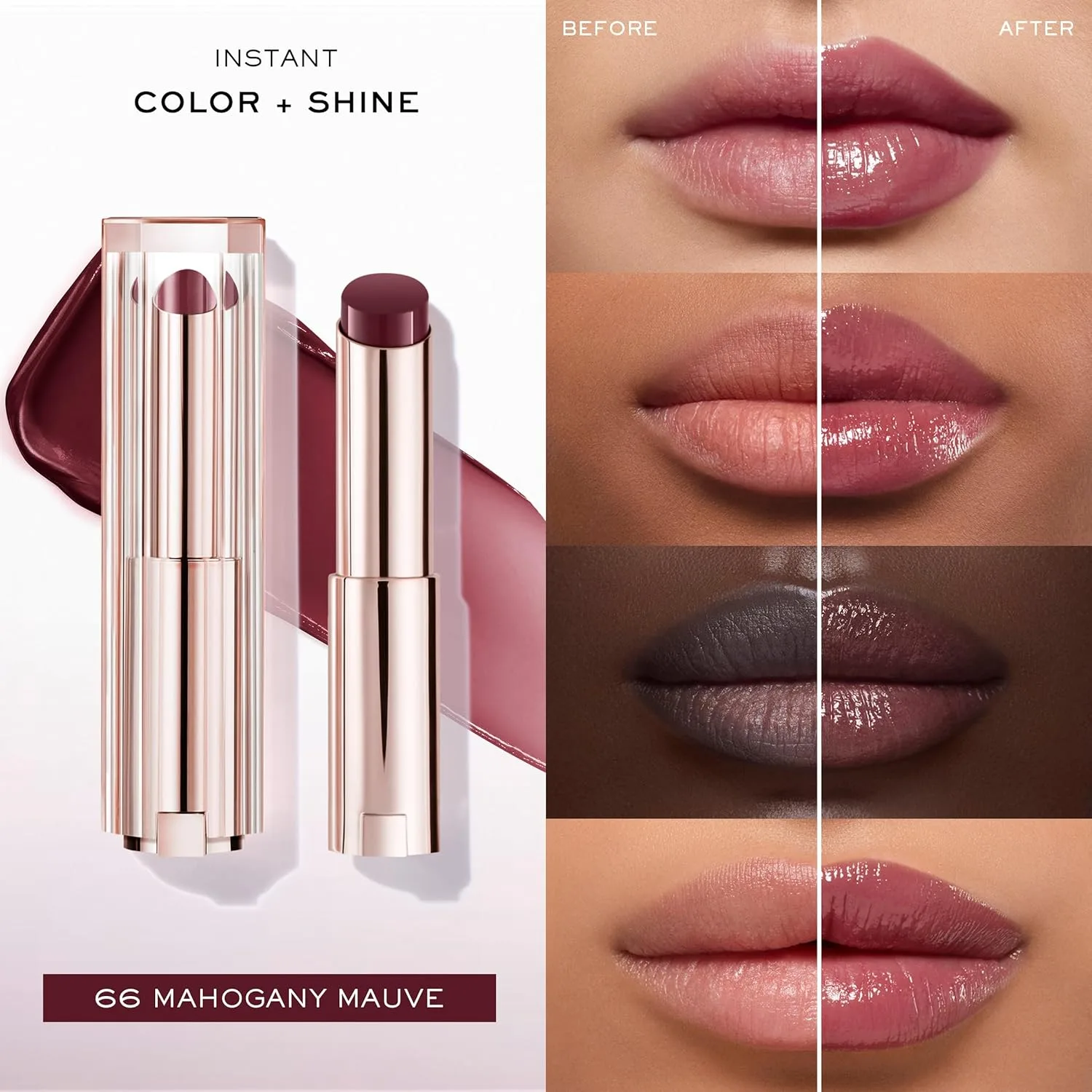 Увлажняющий бальзам для губ Lancôme Lip Idôle Squalane-12 Butterglow - мгновенный блеск, 24-часовое увлажнение и регулируемая интенсивность цвета для гладких и увлажненных губ., 66 MAHOGANY MAUVE (Cool Brown Berry) — фото 3