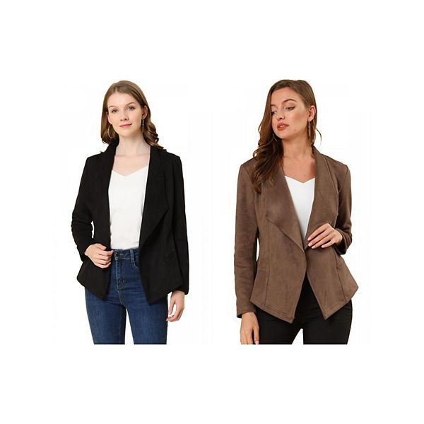 

2 кардигана с длинными рукавами и отложным воротником из искусственной замши Inspire Chic, Black Light Brown