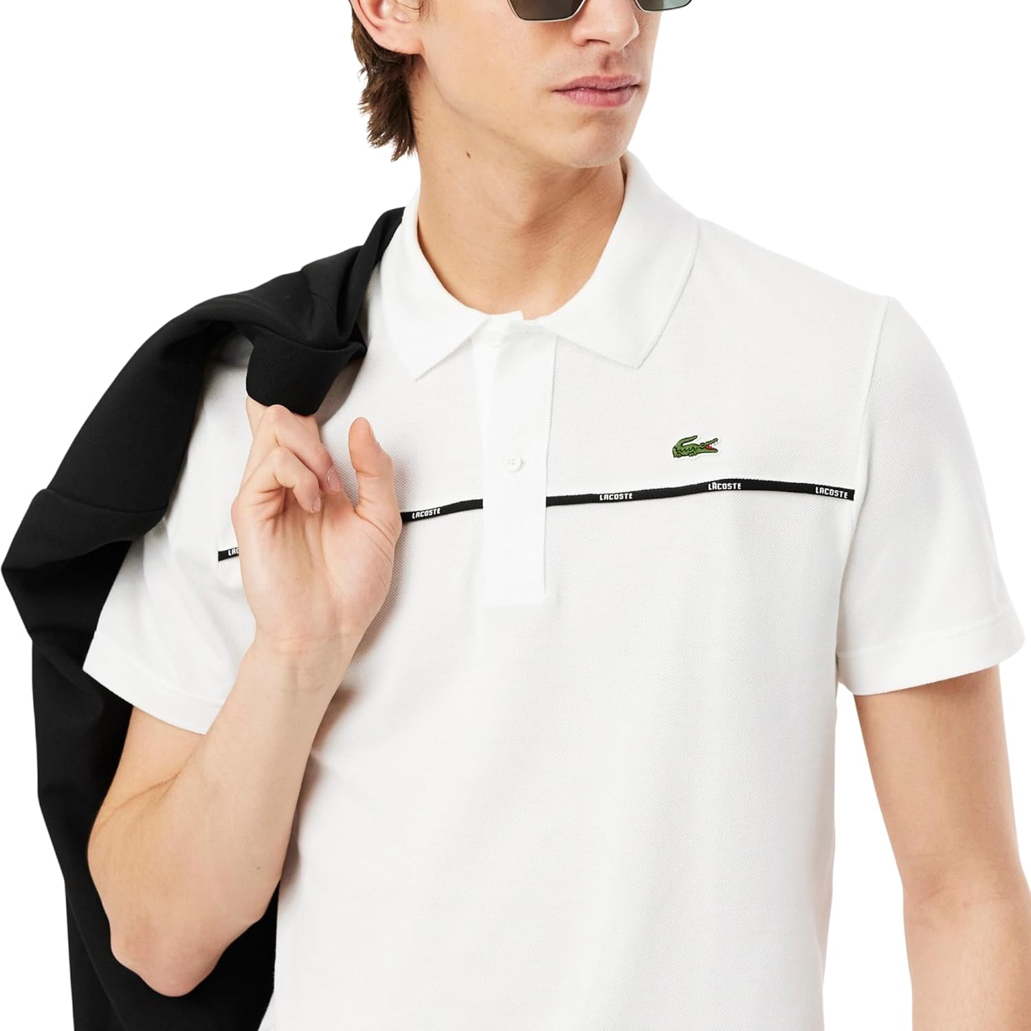 Поло Lacoste, мужское, с контрастной окантовкой, белый — фото 2