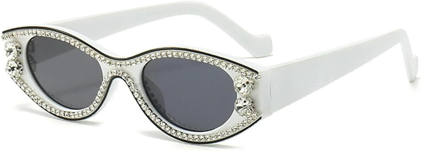 

Солнцезащитные очки Willochra с круглыми стразами для женщин, модные, овальные, с кристаллами и бриллиантами, для вечеринок, в стиле панк, хип-хоп, White