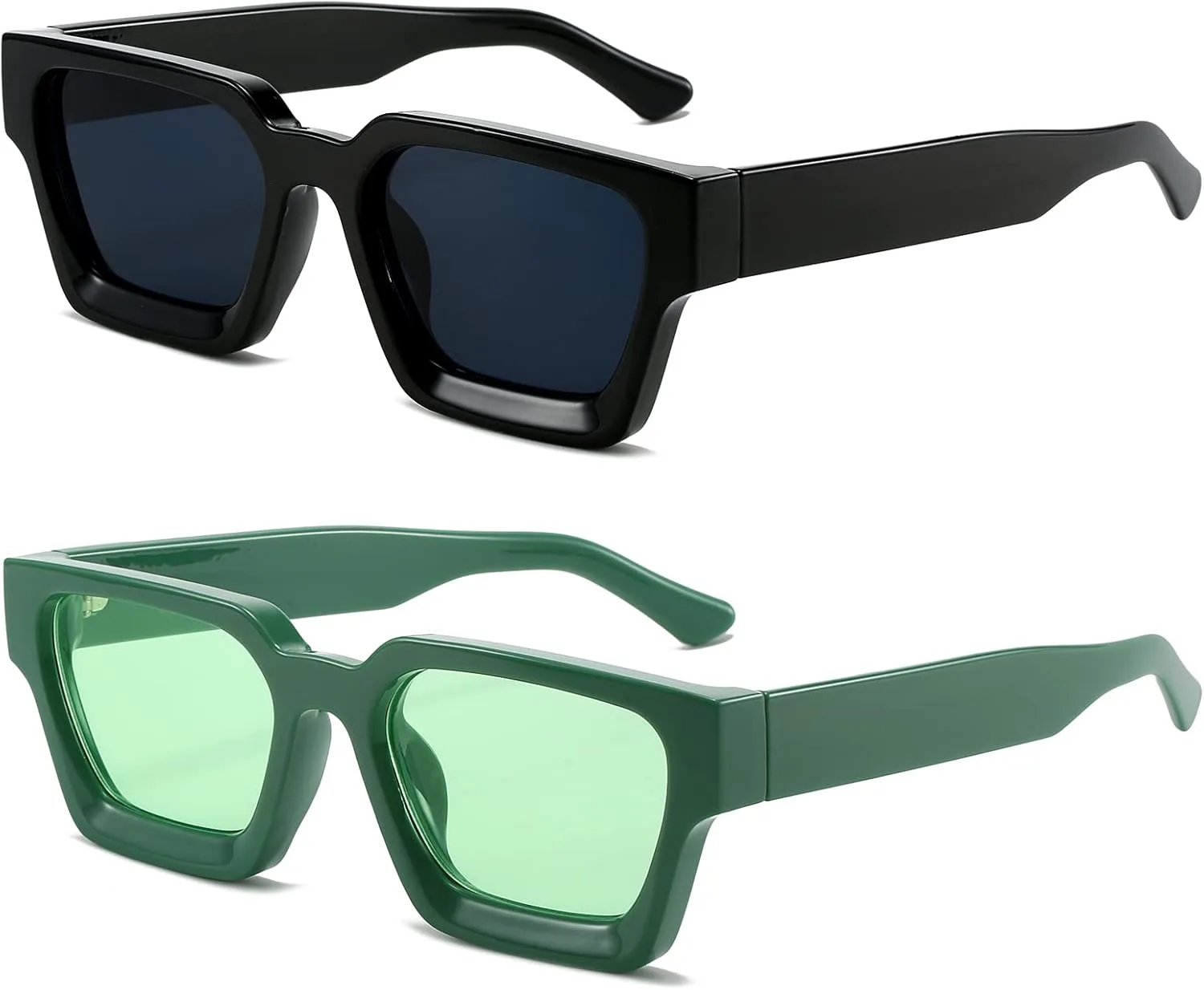 

Солнцезащитные очки EYLRIM в толстой квадратной оправе для женщин и мужчин, модные прямоугольные солнцезащитные очки черного цвета, 2 Pack (Black + Green)