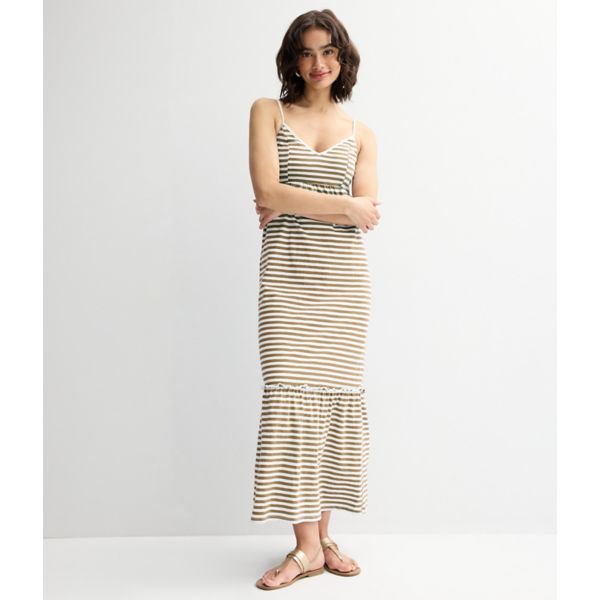 

Платье макси из легкого трикотажа для юниоров So, цвет brown white stripe