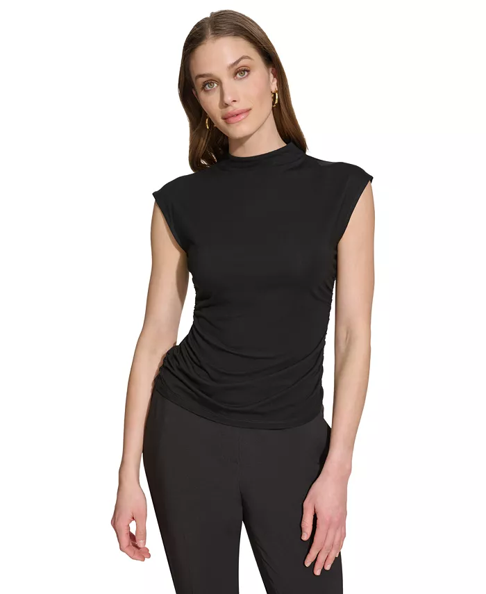 

Женский вязаный топ без рукавов с высоким воротником, Regular & Petite DKNY, черный