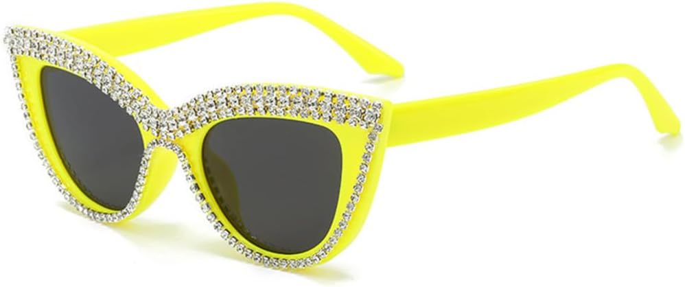 

Солнцезащитные очки «кошачий глаз» с бриллиантами, роскошные, с блестящими стразами, солнцезащитные очки с защитой от УФ-излучения UV400, очки для вечеринок TYUVIVO, Yellow Gray