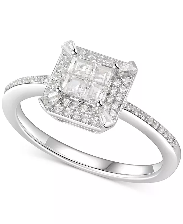 

Кольцо с квадратным кластером кубических цирконий в стерлинговом серебре Macy'S, white