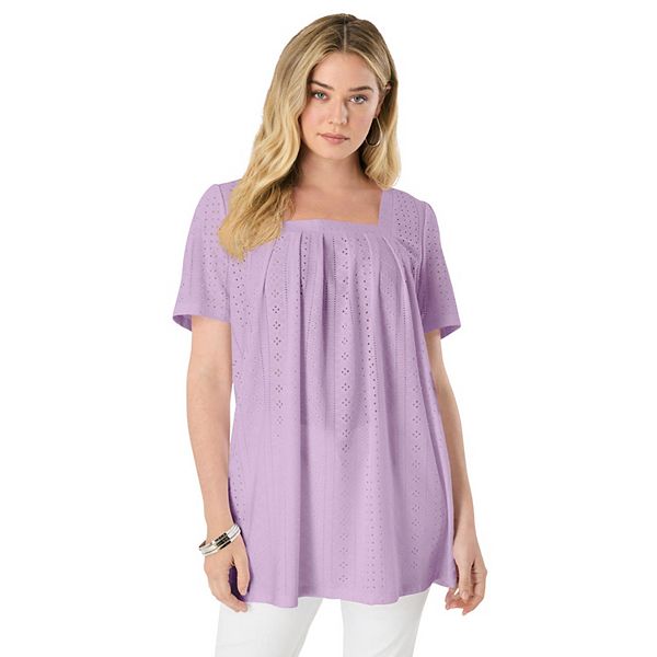 

Женская туника с квадратным вырезом и ажурной отделкой plus size Roaman'S, Pale Lavender