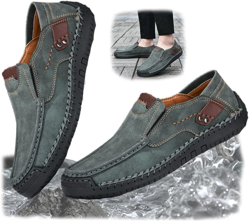 

Мужская водонепроницаемая ортопедическая обувь, модная винтажная легкая обувь без шнурков, плоские лоферы, обувь для путешествий и отдыха на природе Generic, зеленый
