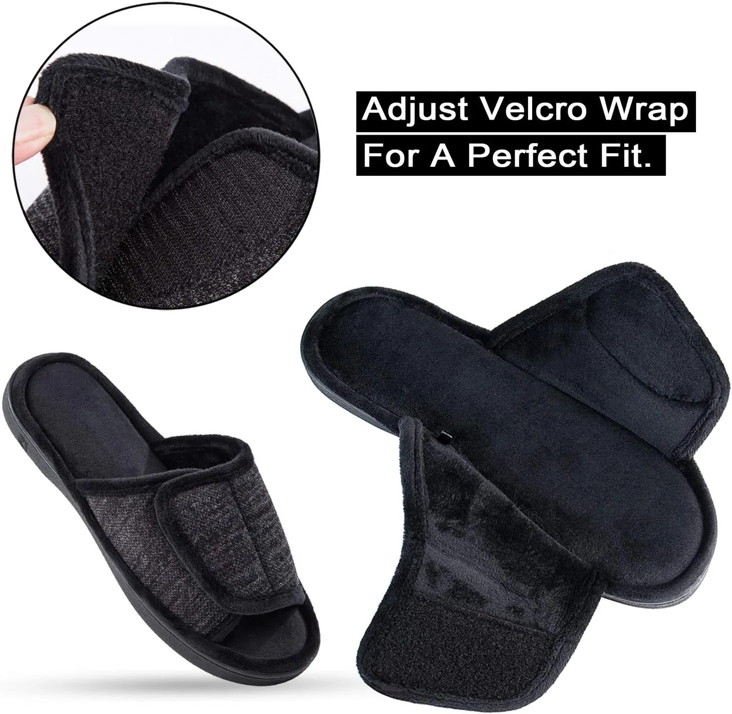 Слипперы мужские с регулировкой, дышащие, Memory Foam, Black DL — фото 3