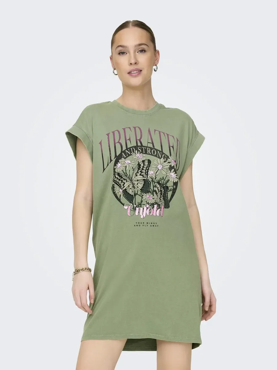 

Платье-рубашка ONLY "ONLLUCY LIFE S/L BUTTERFLY DRESS BOX JRS", цвет Hedge Green Print:Liberated Lovely