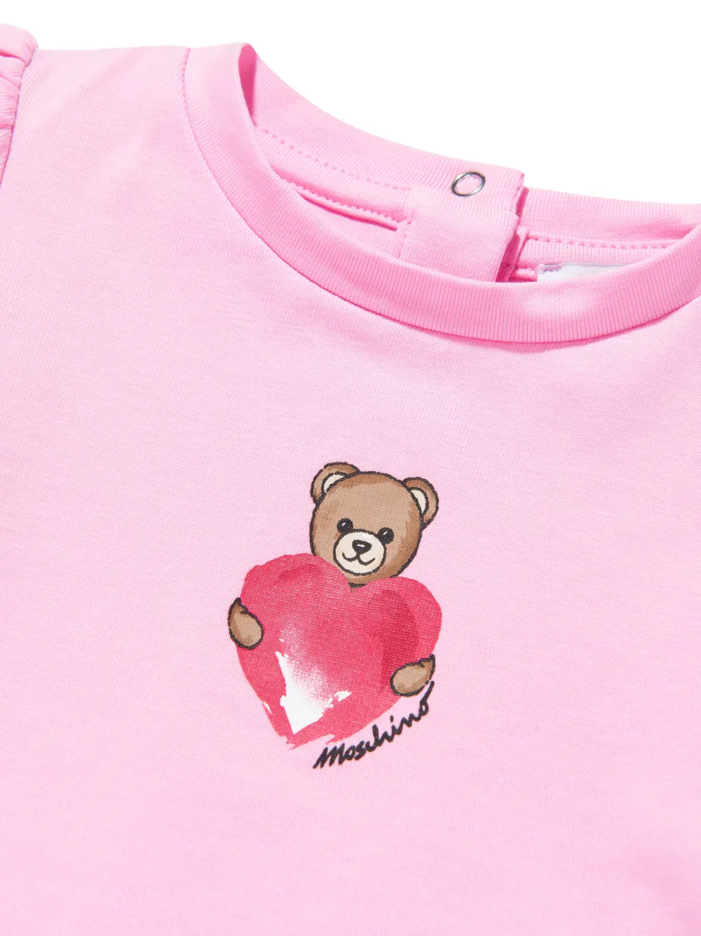 Футболка с принтом медвежонка и рукавами-фонариками Moschino Kids, розовый — фото 2