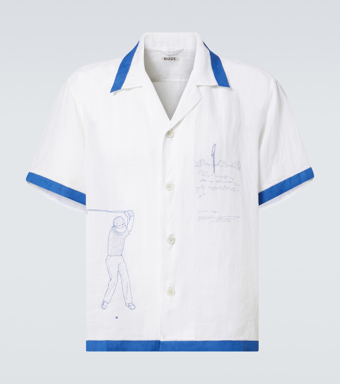

Клубная чемпионская вышитая льняная рубашка Bode, White Blue