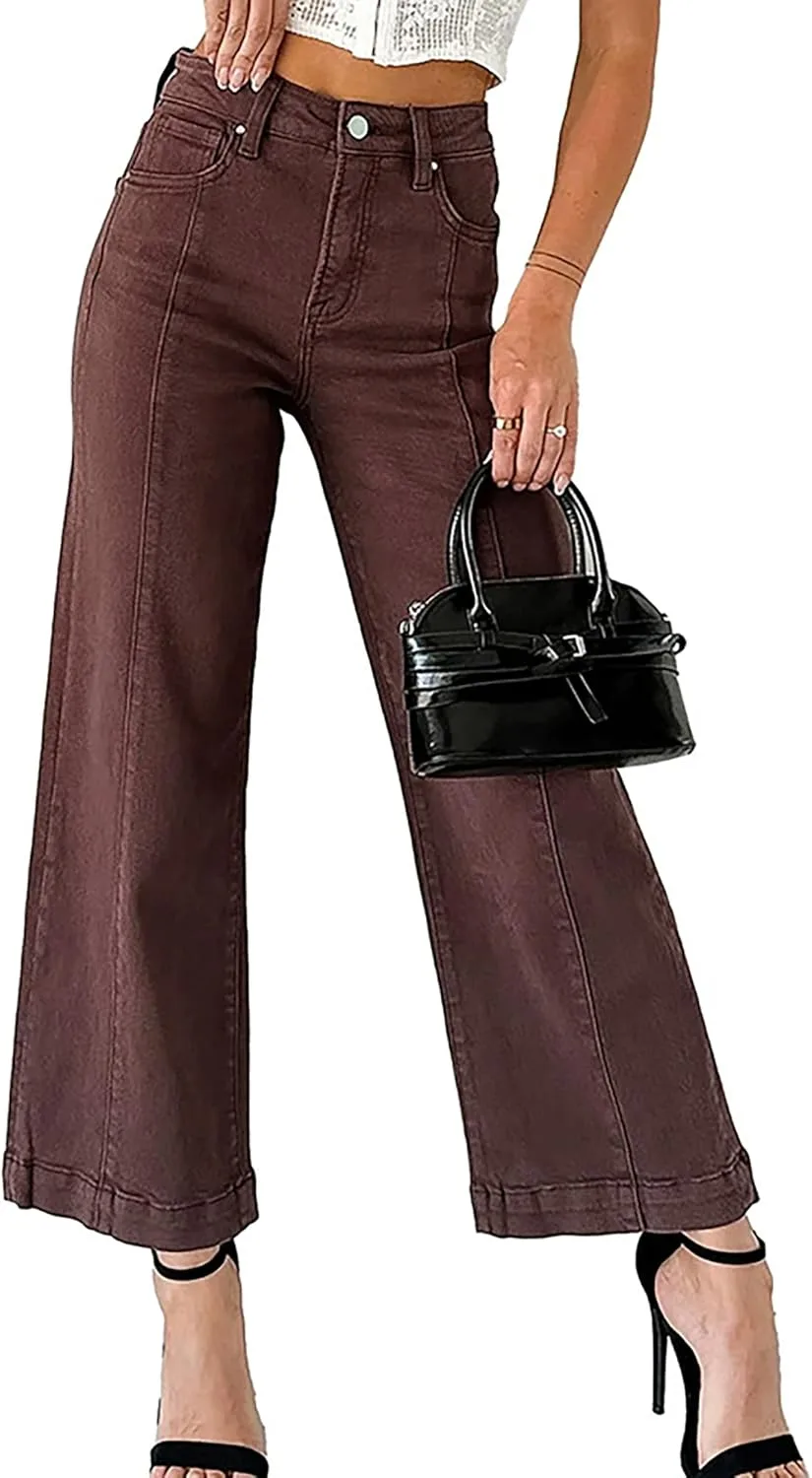 

Женские джинсы прямого кроя с пэчворком, завышенная талия, укороченные QLAUYIOE