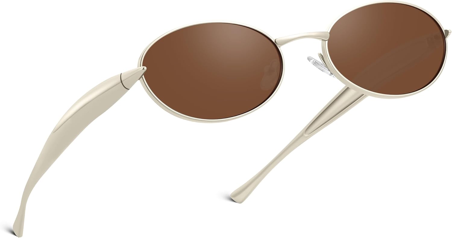 

Солнцезащитные очки KesaPlan Retro Oval Polarized для женщин и мужчин - стильные солнцезащитные очки в стиле 90-х, модные, с защитой от УФ-излучения, в металлической оправе, A2 Gold Frames / Brown Lenses