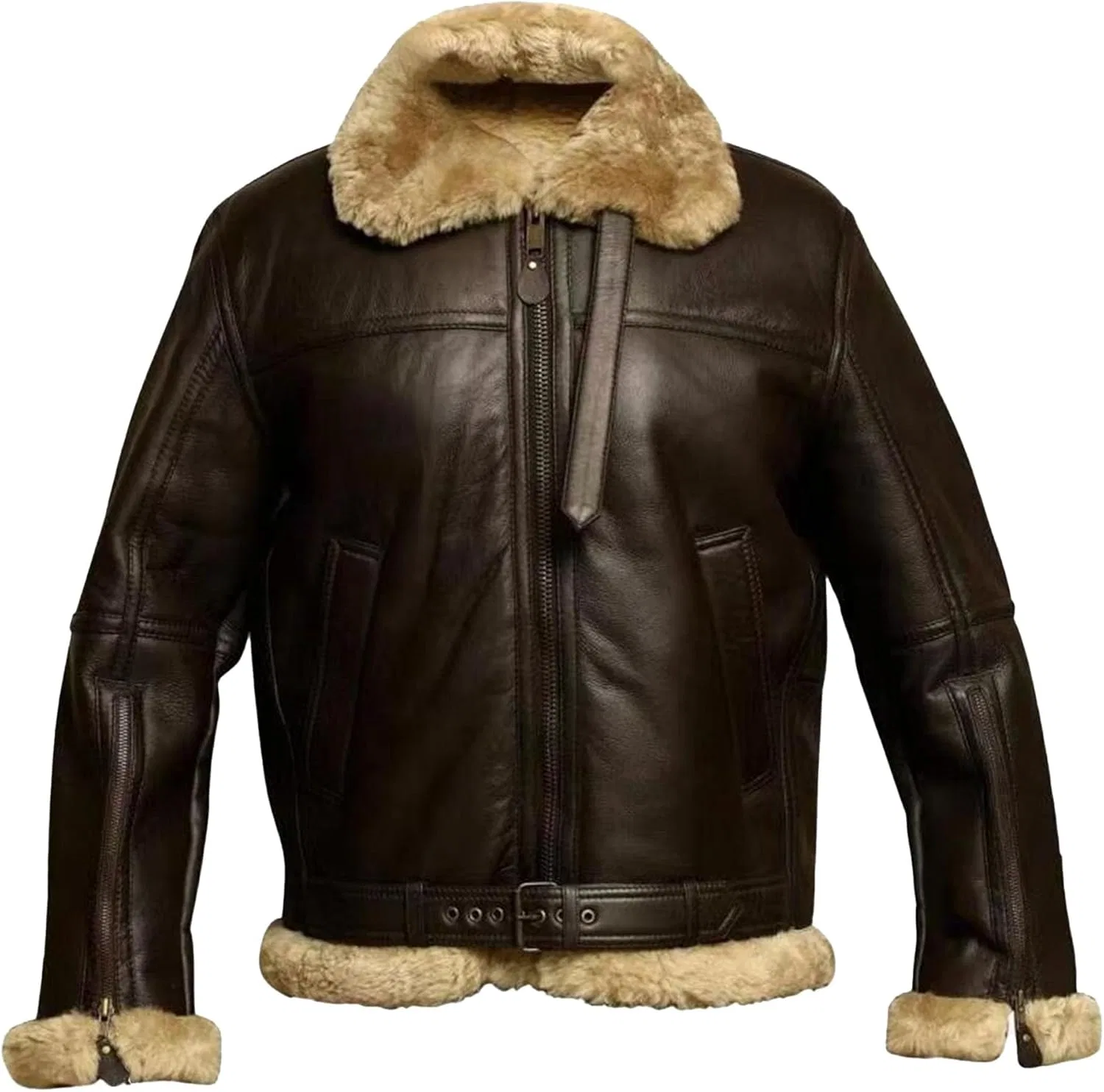 Куртка мужская из экокожи с меховым воротником, Khaki