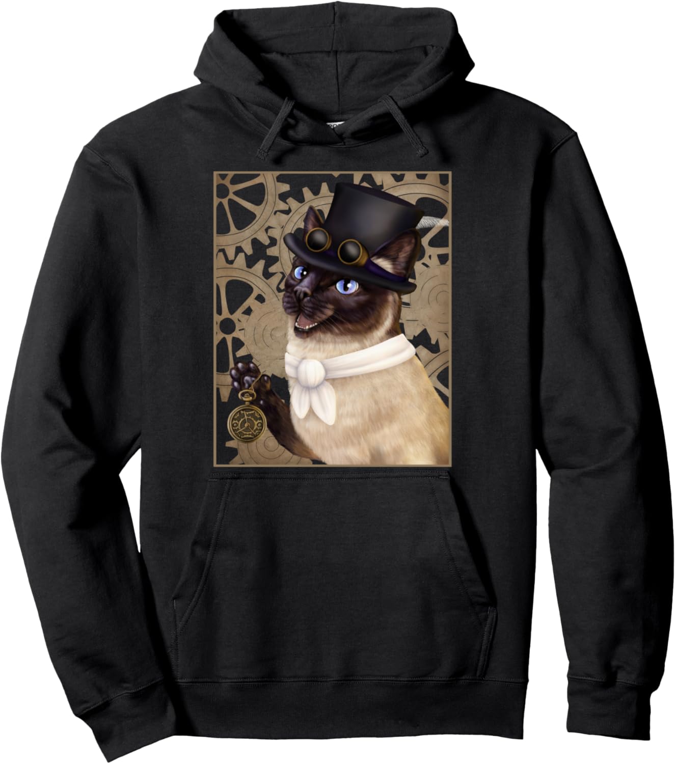 

Кот в стиле стимпанк - шелковая шляпа, очки, толстовка с капюшоном из наволочки Steampunk Cats And Other Animals, черный