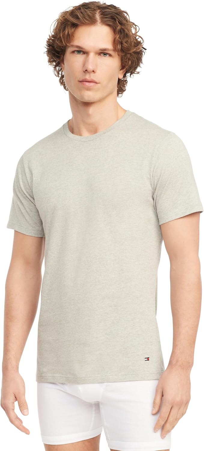 Мужские футболки Tommy Hilfiger, комплект из 3 пар классических хлопковых футболок Slim Fit Crew, Slim Crew Neck - White/Grey/Navy — фото 2
