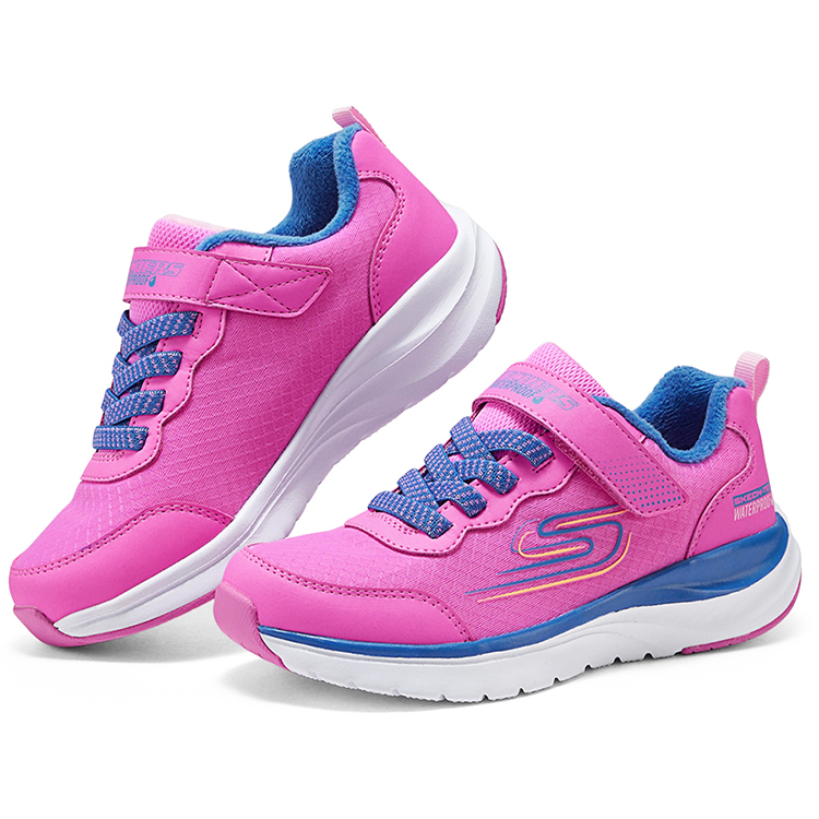 Skechers Kids Нескользящие и износостойкие теплые низкие детские кроссовки для бега розового и синего цвета — фото 3