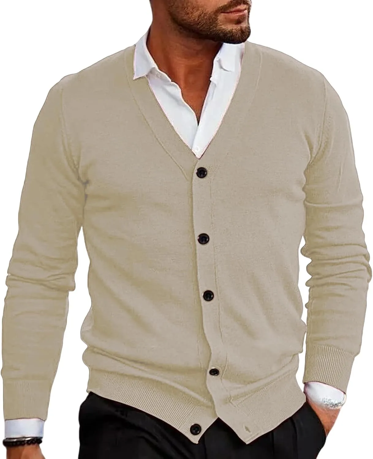 

Wankang мужской кардиган V-образный вырез однотонный вязаный свитер Casual Slim Fit с пуговицами