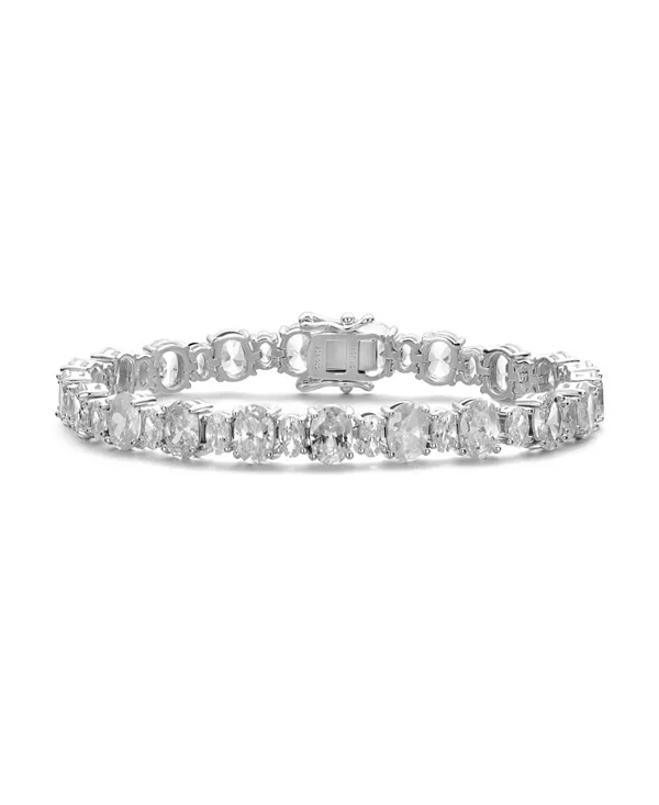 

Теннисный браслет из стерлингового серебра с покрытием из белого золота и овальными кубическими цирконами. Genevive, white