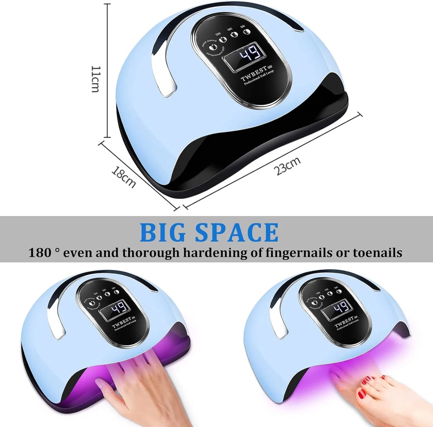 УФ LED-лампа для сушки ногтей TWBEST 168 Вт с 4 таймерами Twbest, Blue — фото 4