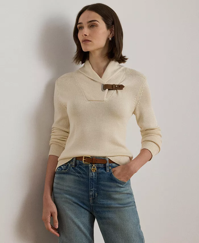 

Женский свитер Sabree с длинными рукавами и пряжкой Lauren Ralph Lauren, белый