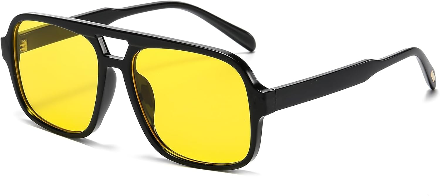 

Ретро-солнцезащитные очки-авиаторы для женщин и мужчин. Модные классические квадратные солнцезащитные очки-авиаторы в стиле 70-х. Винтажные очки Breaksun, Black/Yellow