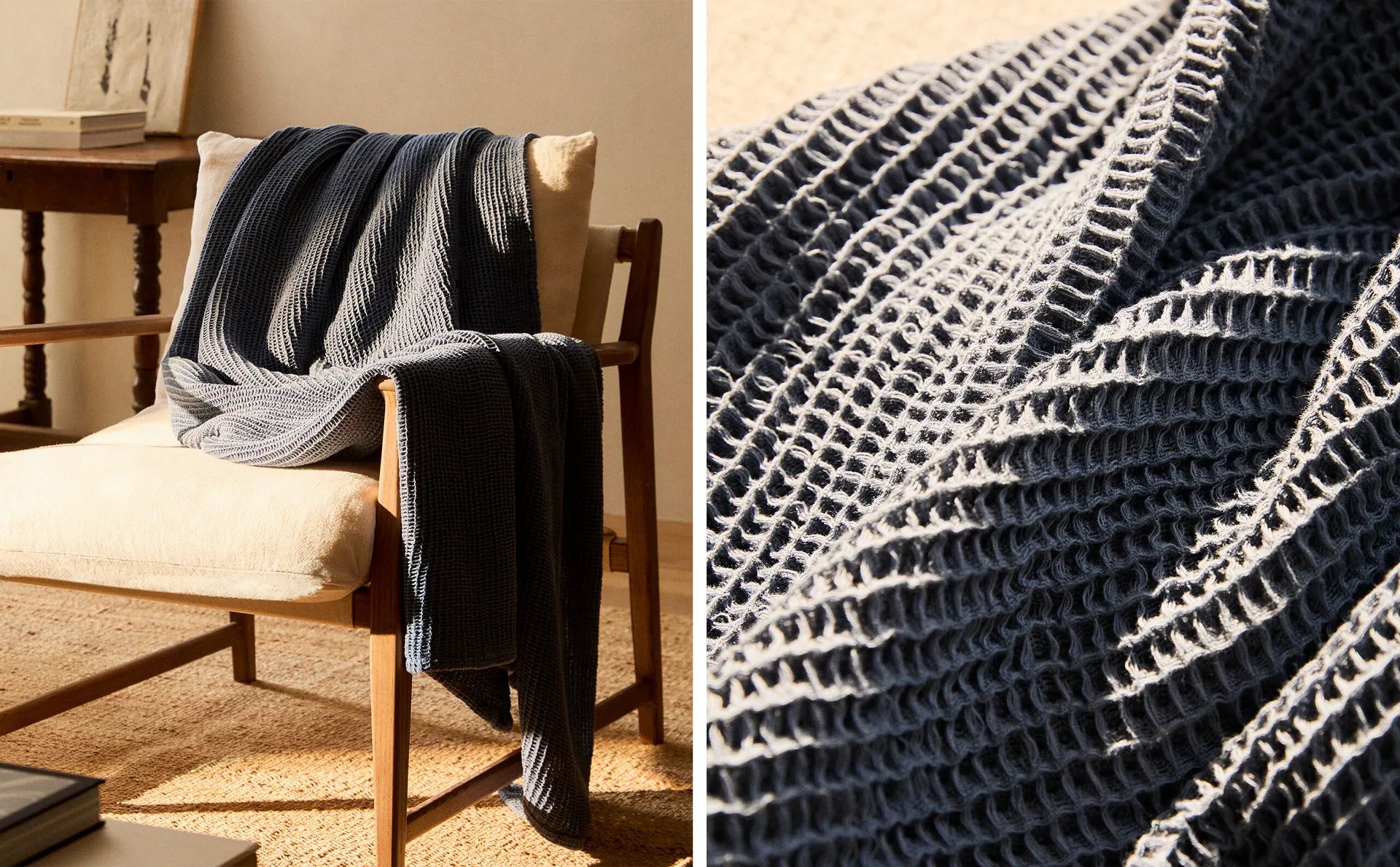 

Плед из хлопка вафельной вязки Zara Home, синий