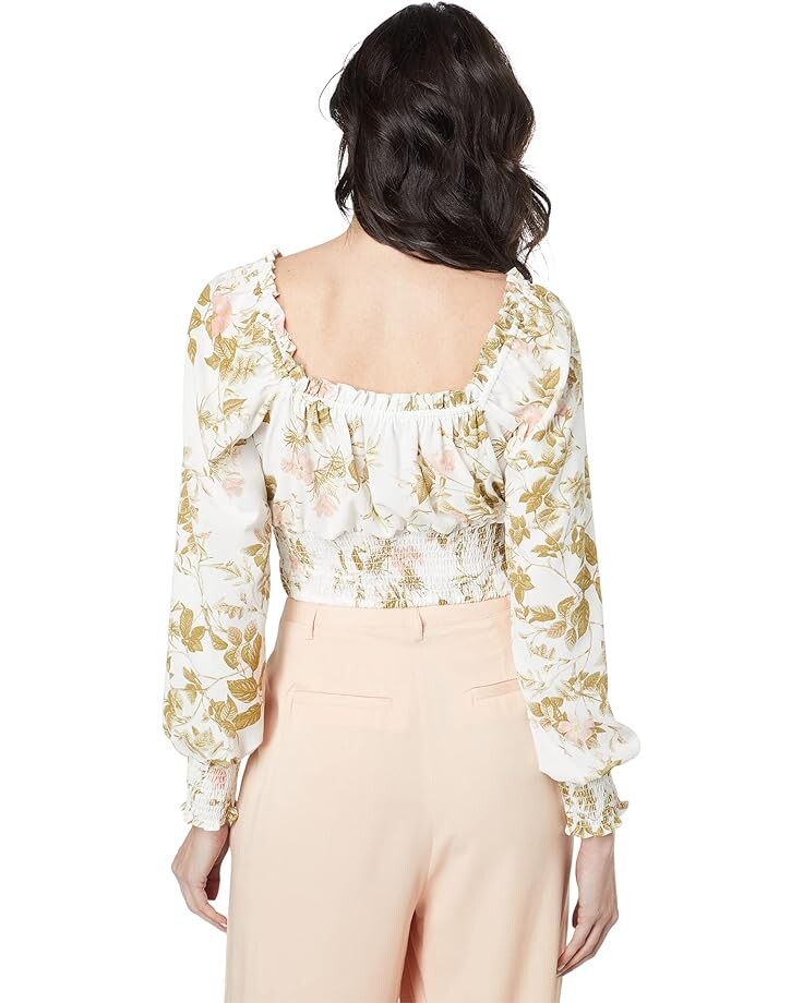 

Топ 1.STATE Long Sleeve Elasticized Neckline Smocked Waist Top, цвет Greenhaus Vines