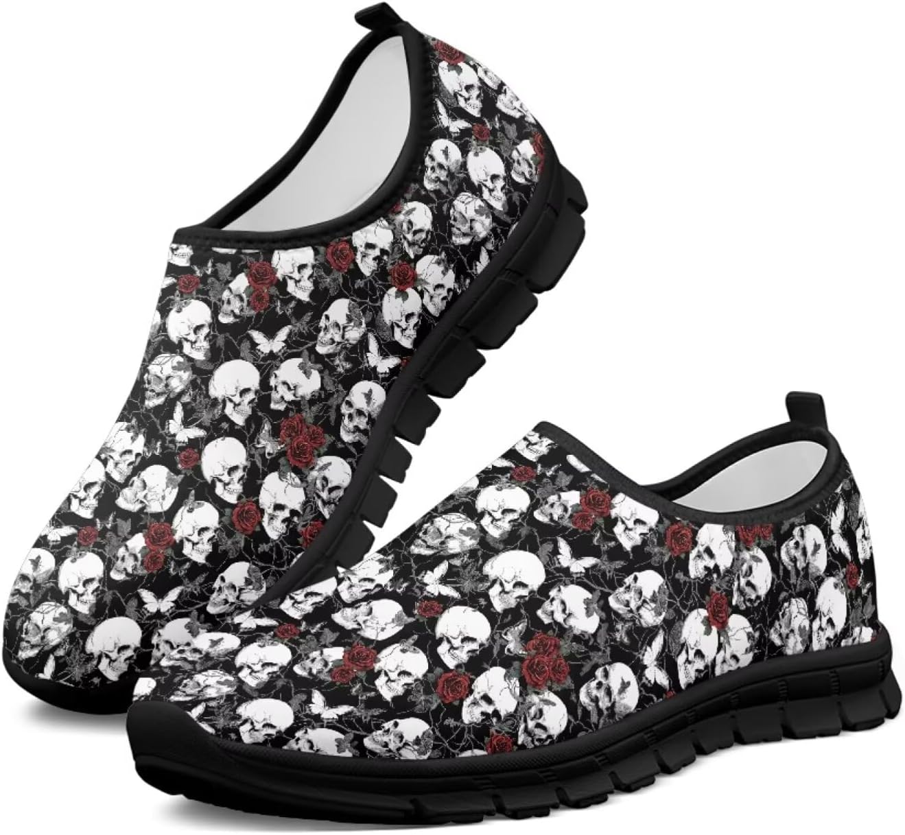 

Мужские слипоны Twousenru, удобные повседневные лоферы, широкие, с нескользящей подошвой, обувь для работы, домашние тапочки, легкие кроссовки для улицы, Gothic Skull Rose