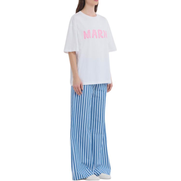 Футболка из хлопка с принтом логотипа MARNI, бело-розовая — фото 3