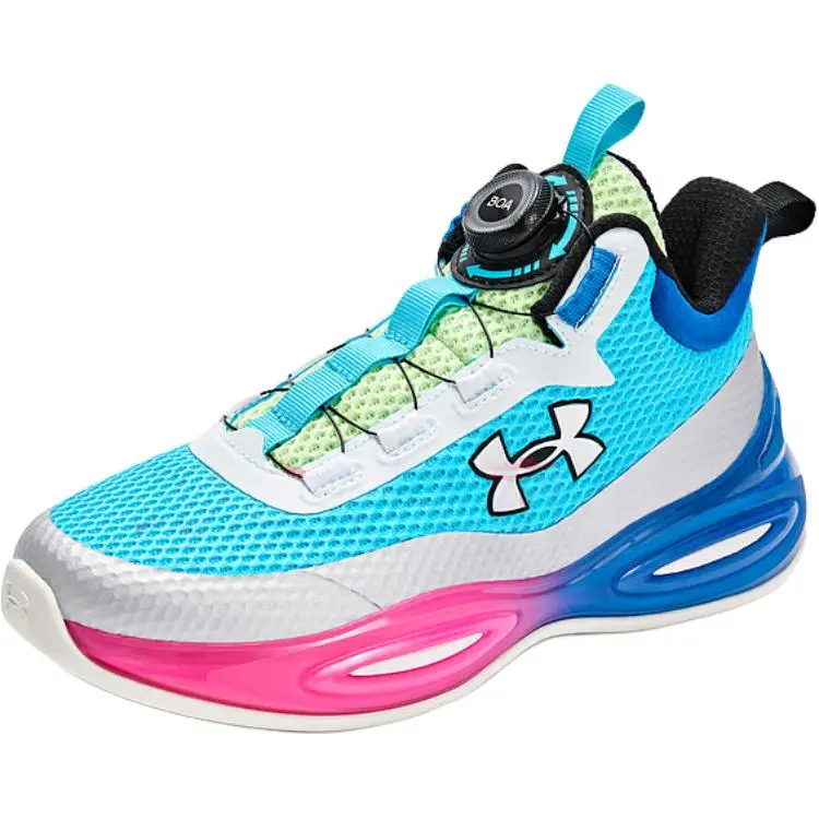 

Скользоустойчивые противоударные низкие детские баскетбольные кроссовки Under Armour синие для подростков, аква-синий/серебристый