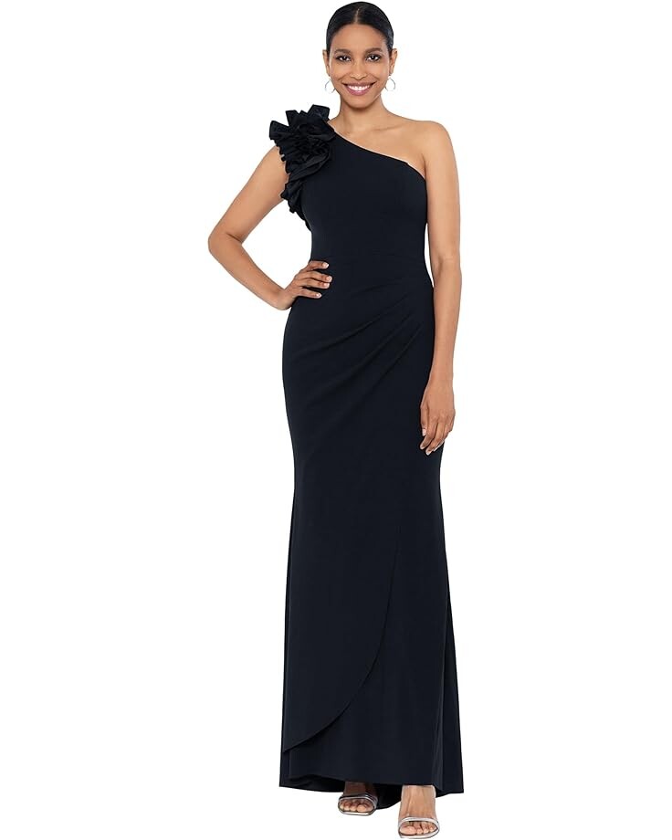 

Платье XSCAPE One Shoulder Ruffle Scuba Crepe, черный