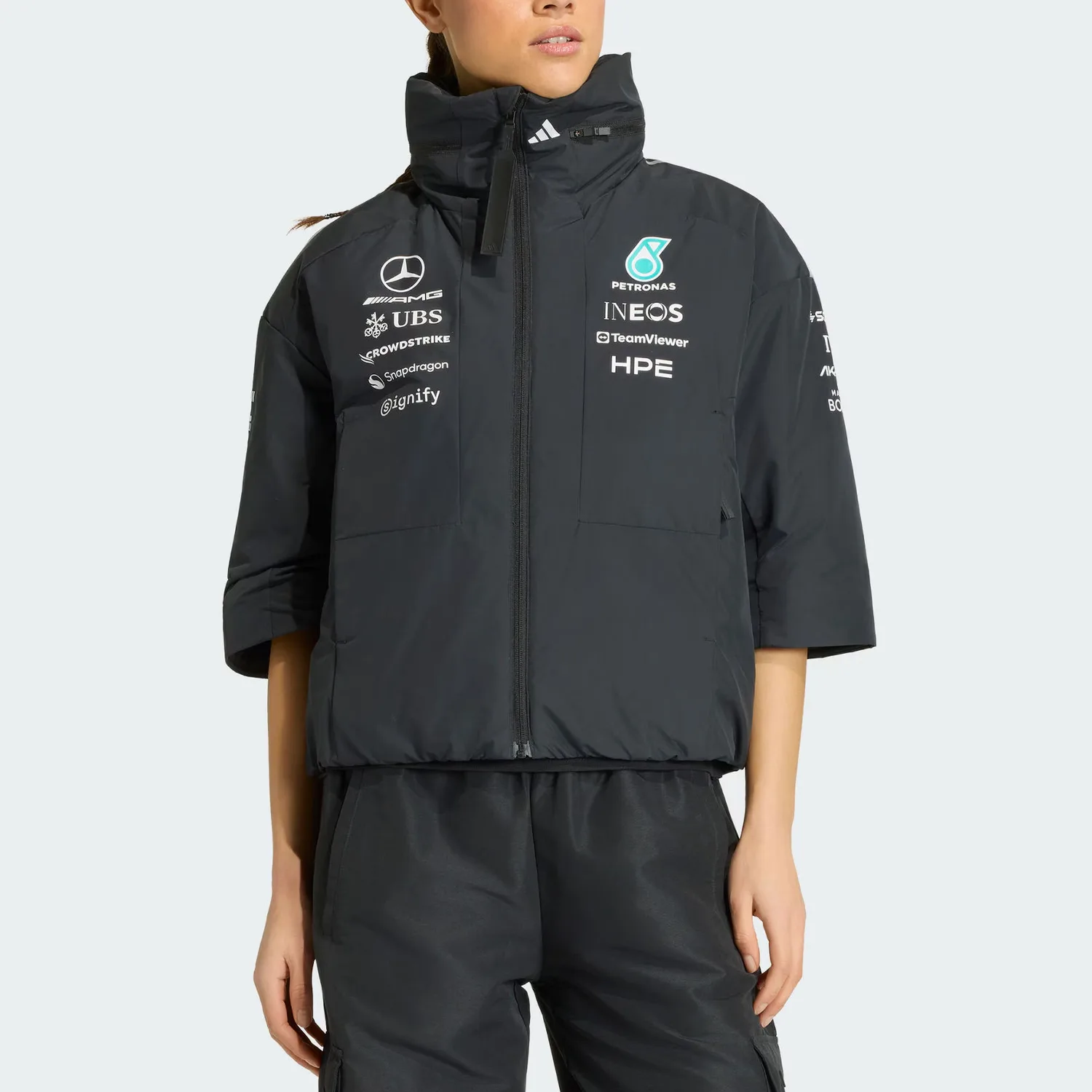 Куртка-пуховик женская mercedes amg petronas formula 1 team Adidas, черный — фото 3