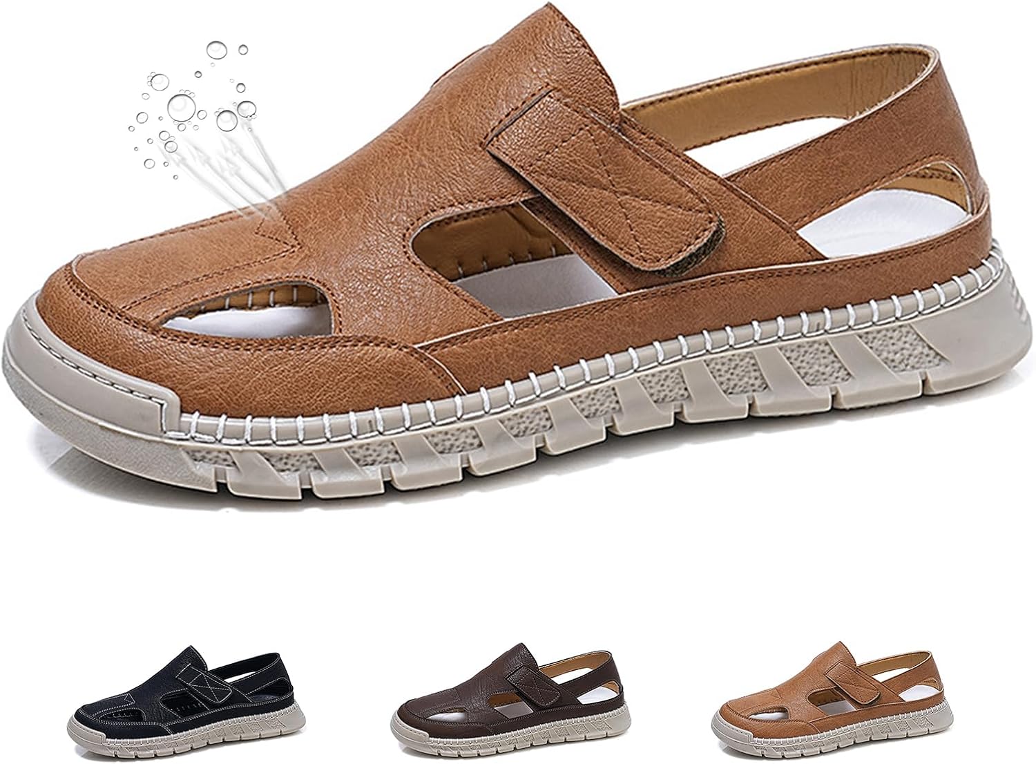 

Кожаные сандалии для мужчин Легкие, дышащие, регулируемые, противоскользящие Мужские сандалии с вырезами для походов, спортивные, повседневные, водные, пляжные, уличные Generic, желтый