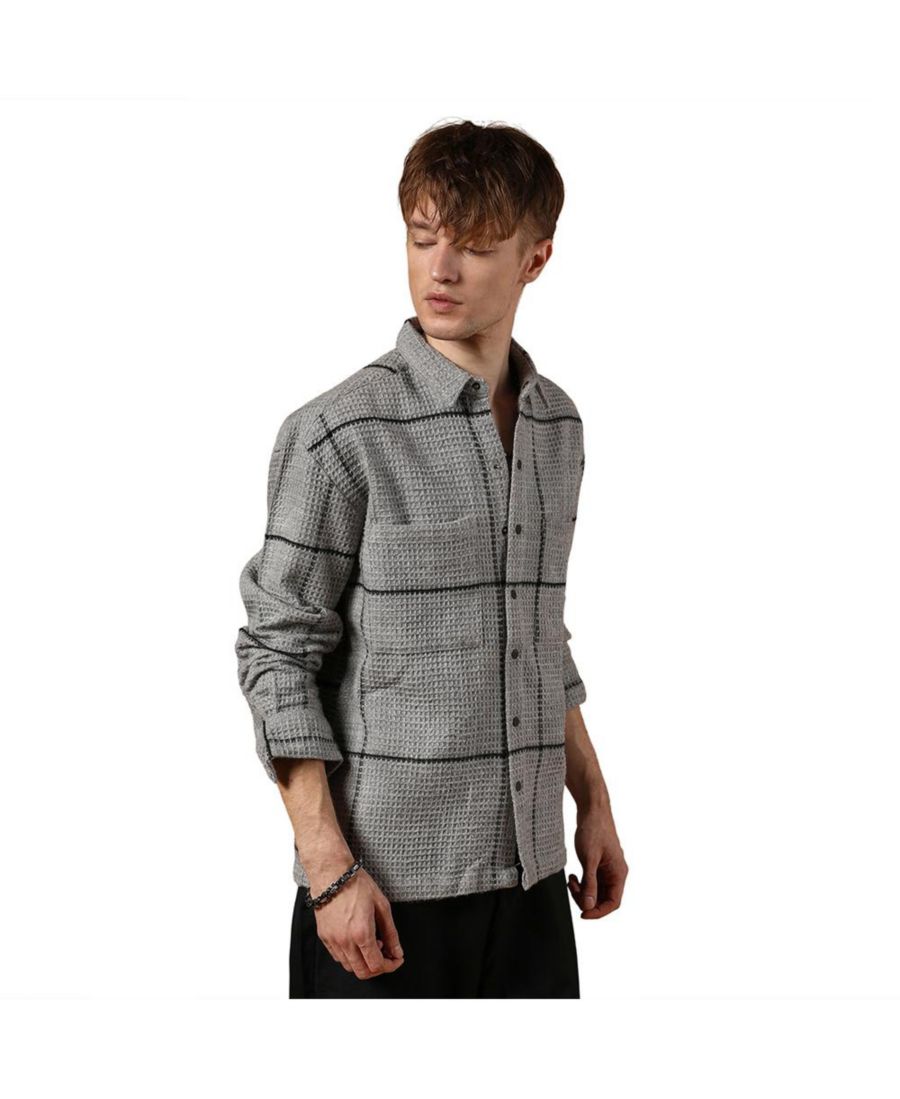 

Мужская рубашка-рубашка Moon Grey с клетчатым узором и вафельной текстурой Campus Sutra, Grey