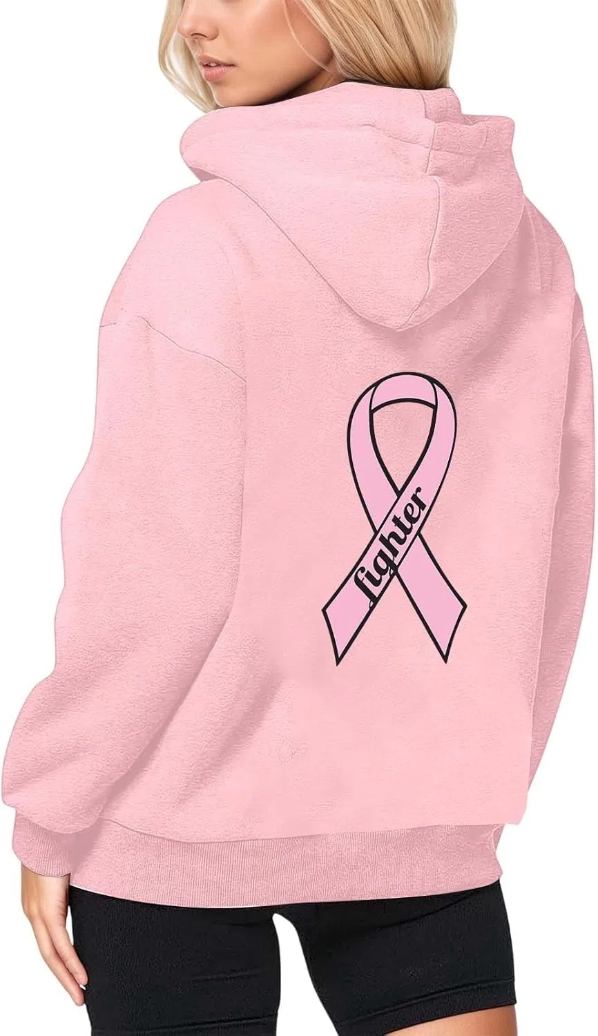 Худи на молнии женское с принтом Breast Cancer Awareness, розовое — фото 3