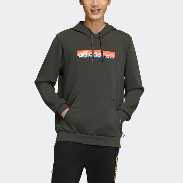 Толстовка neo multi-color printing logo casual hooded pullover brown Adidas, коричневый — фото 3