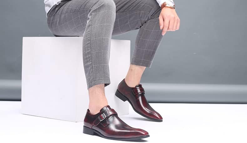 Мужские туфли Battle Men Retro Oxford из искусственной кожи с пряжкой в стиле монк, заостренный носок, на каблуке, однотонные, формальные, красный — фото 2