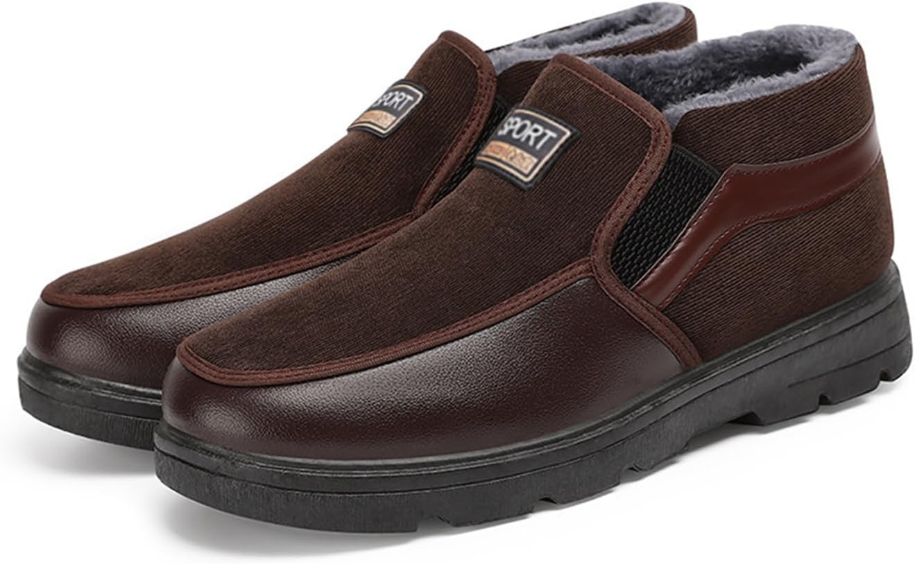 

Мужские теплые зимние ботинки с меховой подкладкой, без шнурков, удобные, легкие, с нескользящей подошвой, хлопковые, для работы, прогулок и повседневного использования на улице Nxnbhsl, коричневый