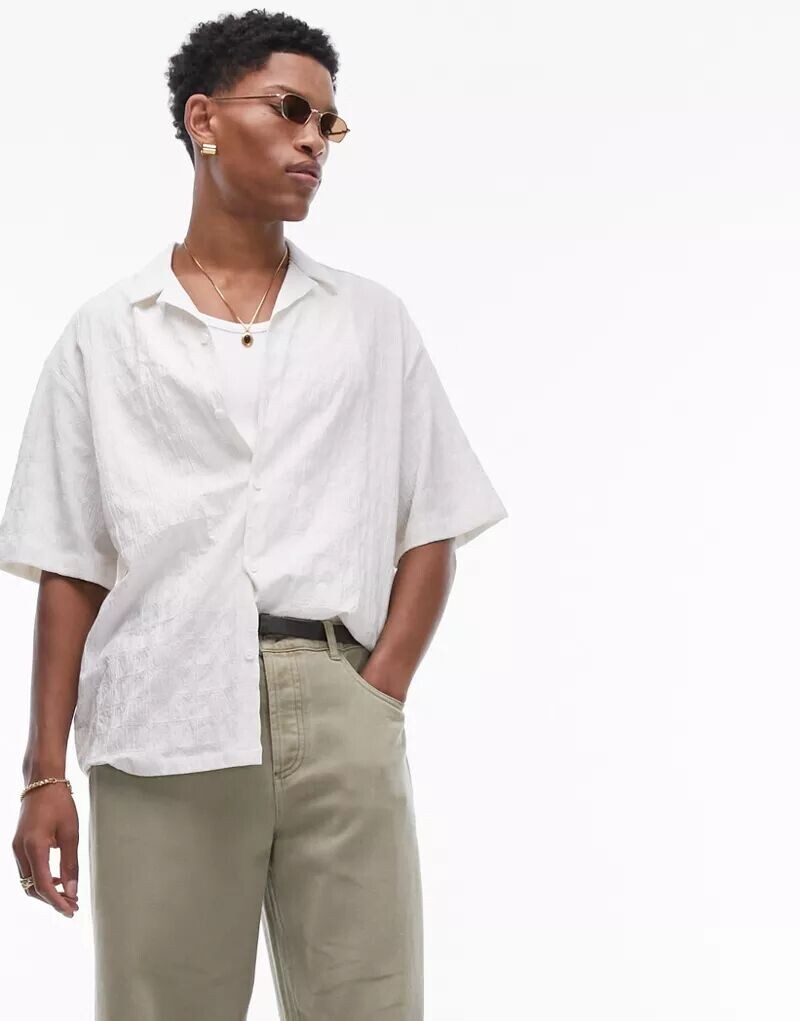 

Белая рубашка с короткими рукавами и квадратной структурой Topman
