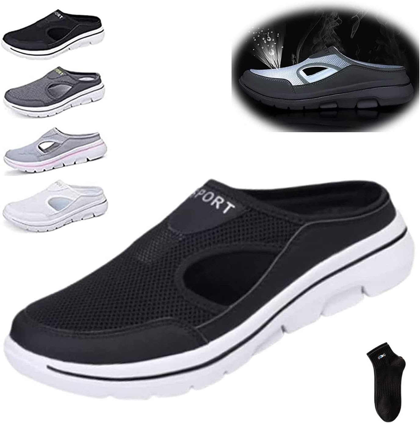 

Мужские комфортные дышащие спортивные сандалии с поддержкой, спортивные сандалии без каблука из дышащей сетки, высокоэластичная противоскользящая обувь для ходьбы для мужчин и женщин Firtideti, черный