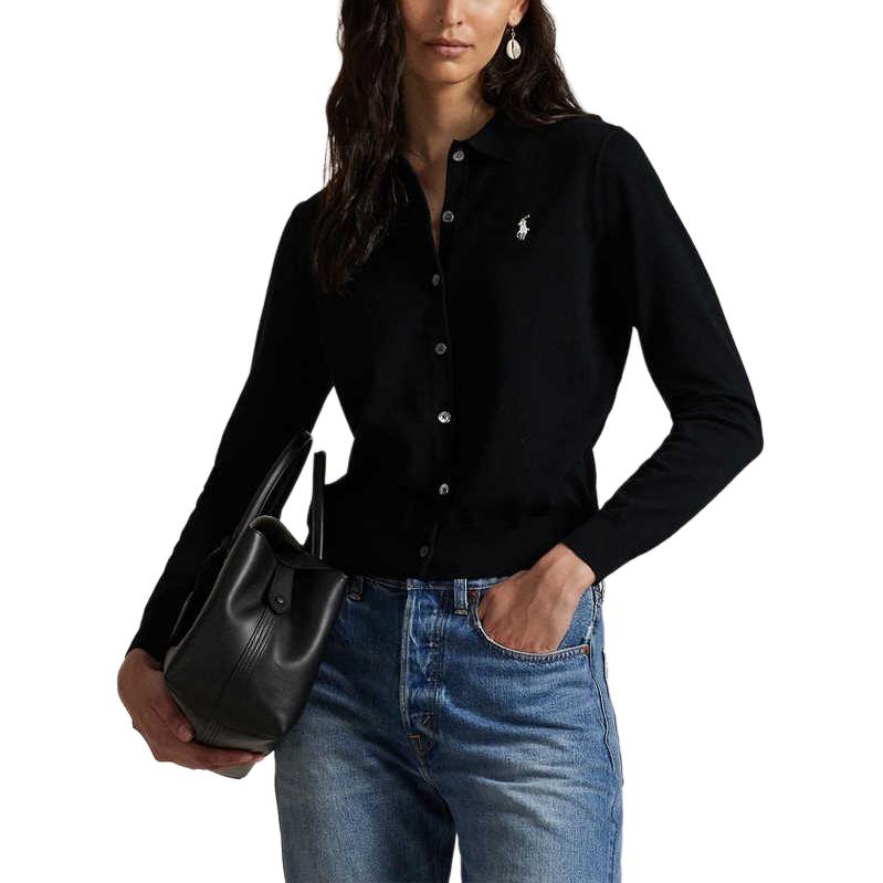 Кардиган на пуговицах с воротником-поло Polo Ralph Lauren, черный — фото 3