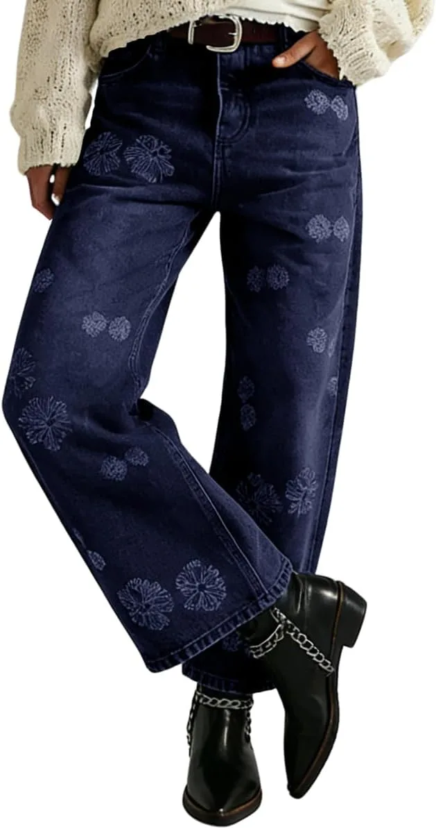 

Женские джинсы CHOUYATOU Y2K с цветочной вышивкой, широкие