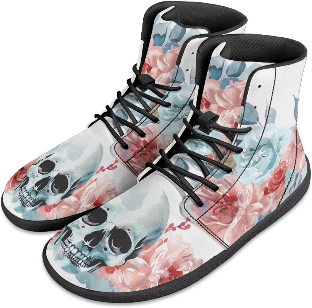 

Мужские босоножки Jeiento Skull, высокие кроссовки из ПУ-кожи для ходьбы, легкие ботинки с широкой носовой частью, шнуровка, беговые кроссовки, Skull Rose Flowers