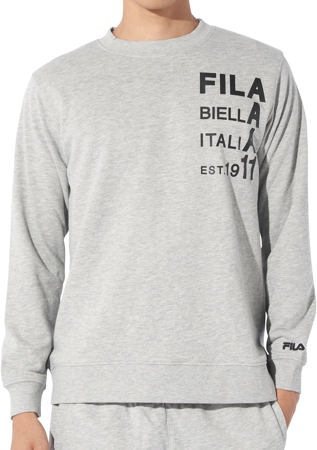 

Мужская толстовка FILA с круглым вырезом, длинным рукавом, логотипом спереди, светло-серый