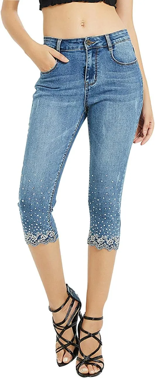 

ZENTHACE женские джинсы капри Mid Rise Stretchy