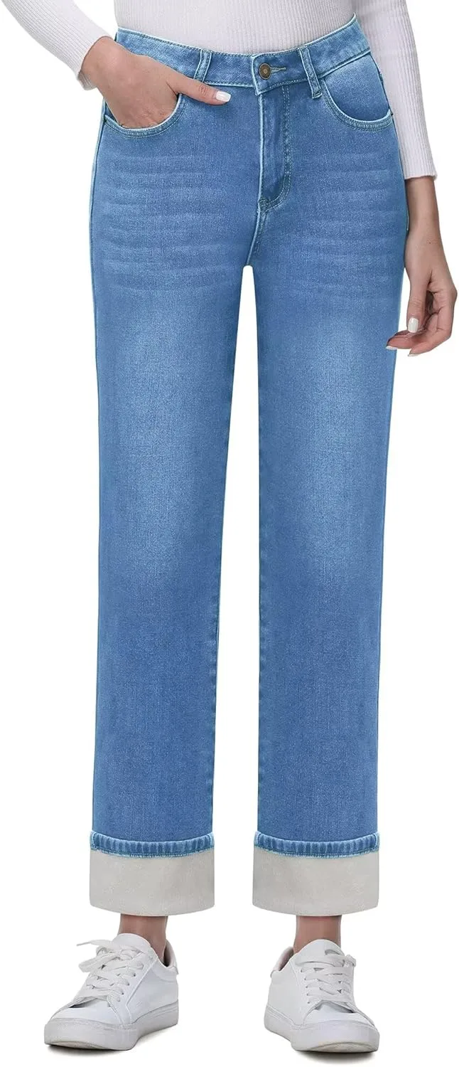 

Женские джинсы KDF с флисовой подкладкой, прямые, утепленные