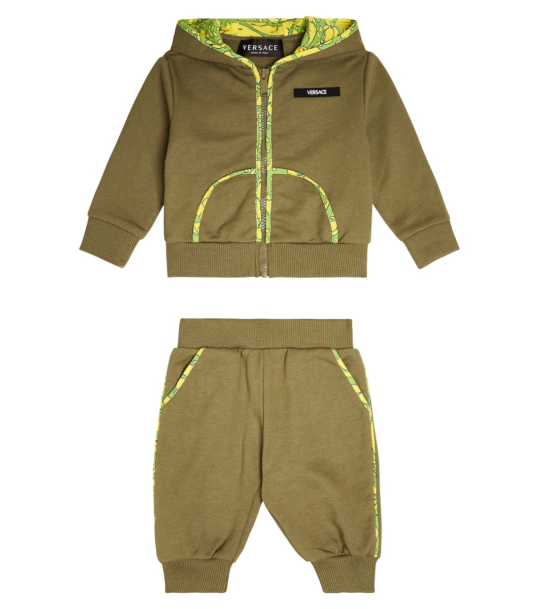

Комплект из хлопковой толстовки с капюшоном и спортивных штанов для младенцев Versace Kids, Verde Militare+Verdegiallo