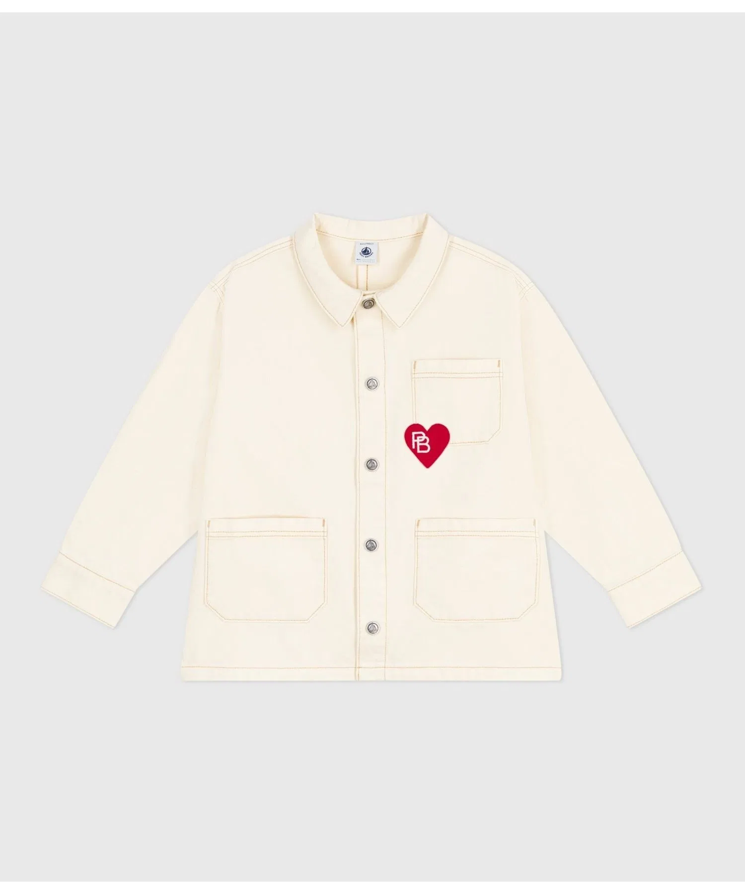 Детская куртка-рубашка PETIT BATEAU джинсовая офф-вайт — фото 4